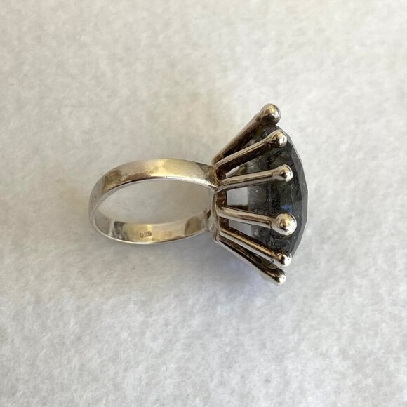 Sterling Silver 925 Large Round Faceted Tourmalated Quartz Cocktail Ring Sz 6.75 - Picture 7 of 16